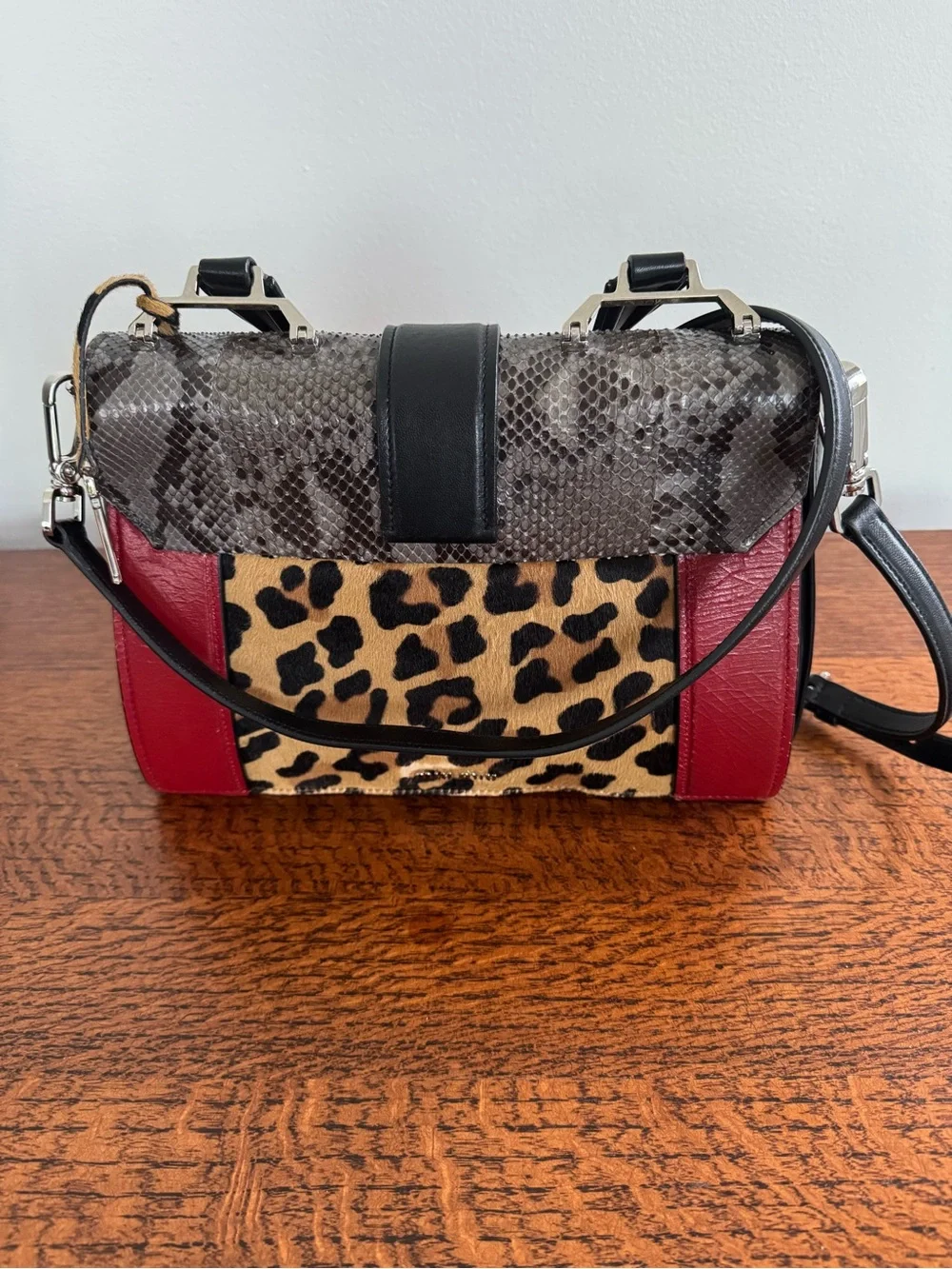 Miu Miu Rare Python, Leopard Print and Leather Crossbody/Satchel Bag w/COA